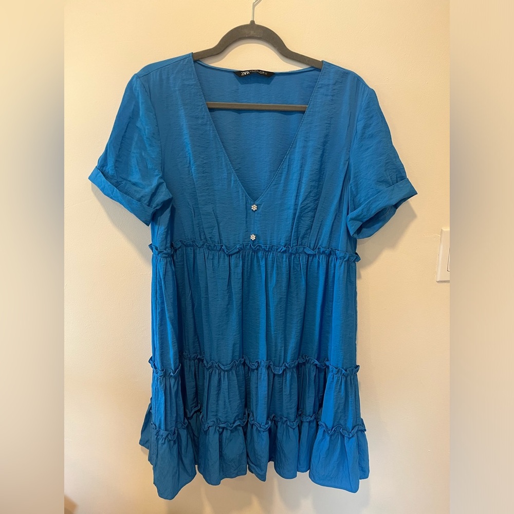 ZARA — Babydoll Dress (Blue) — Large